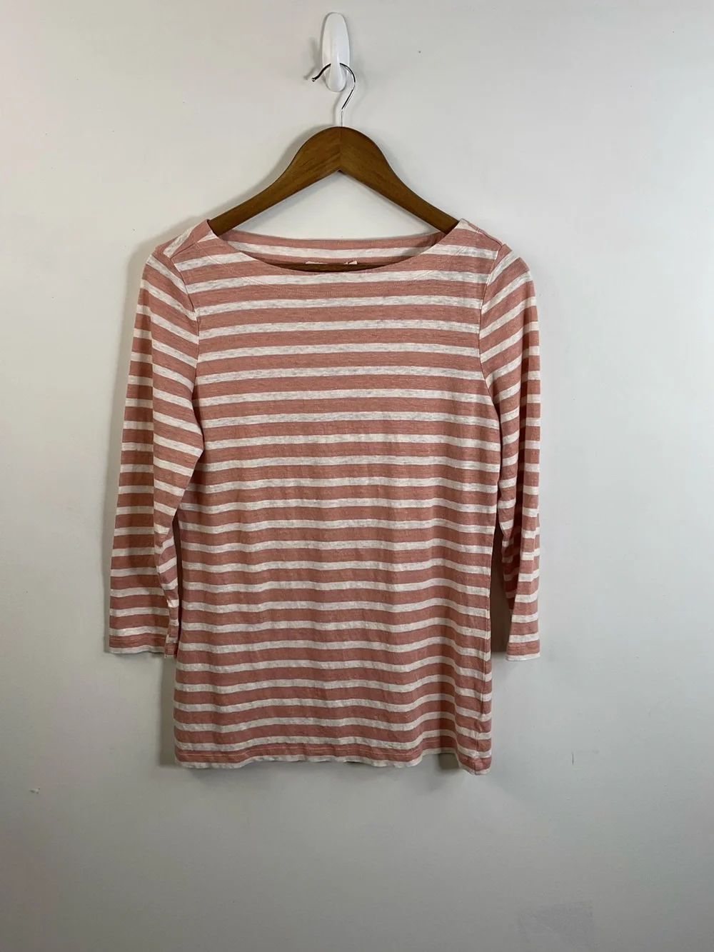 Tory Burch Rose-Pink & White Striped Boatneck 3/4 Sleeve Top Size Large